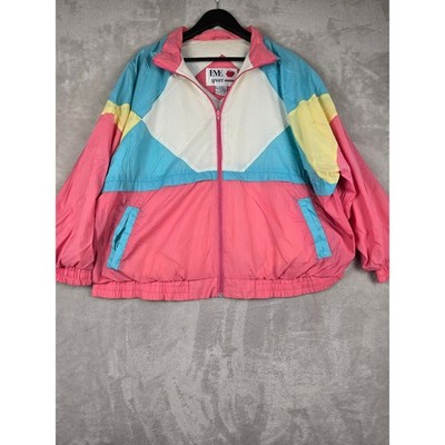 Vintage E.V.E. Sport Windbreaker Jacket Womens 20W Pink Colorblock 90s Full Zip