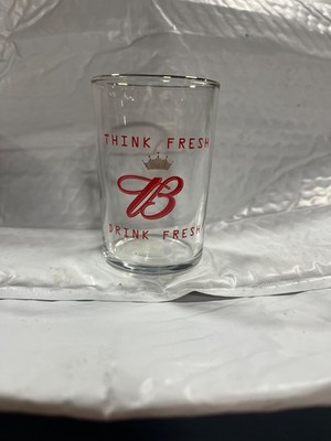 Vintage Budweiser Beer Tasting Gold Rim Glass Think Fresh Drink Fresh 3 1/2'' EUC