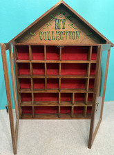 My Collection Wood Wall Display Cabinet with Glass Doors, Brown/Red Interior