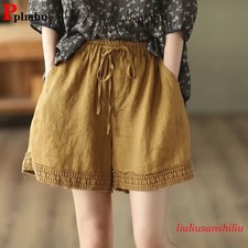 Summer Thin Cotton Linen Baggy Shorts Women Casual High Waist Short Pants K