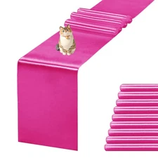 10 Pack Satin Table Runner 12x108 inch Fuchsia Silk for Party Wedding Decor
