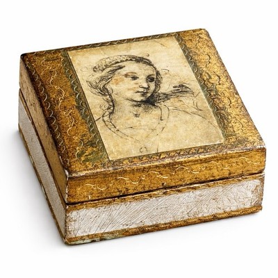 Vintage Italian Florentine Gold Gilt Trinket Box Renaissance Lady Jewelry Box