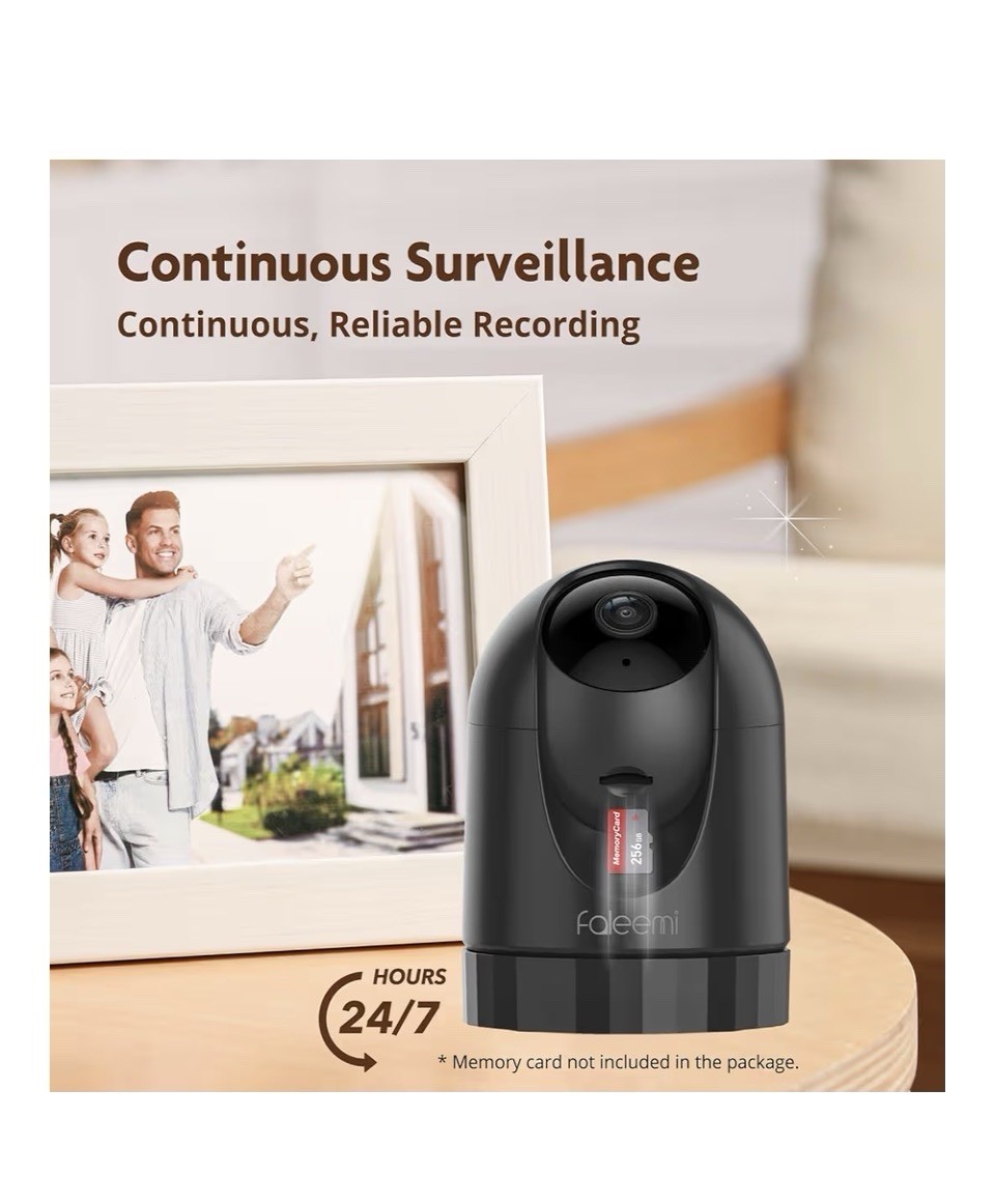 2K pan/tilt WiFi cam with motion detect, night vision, auto-track, 2-way talk