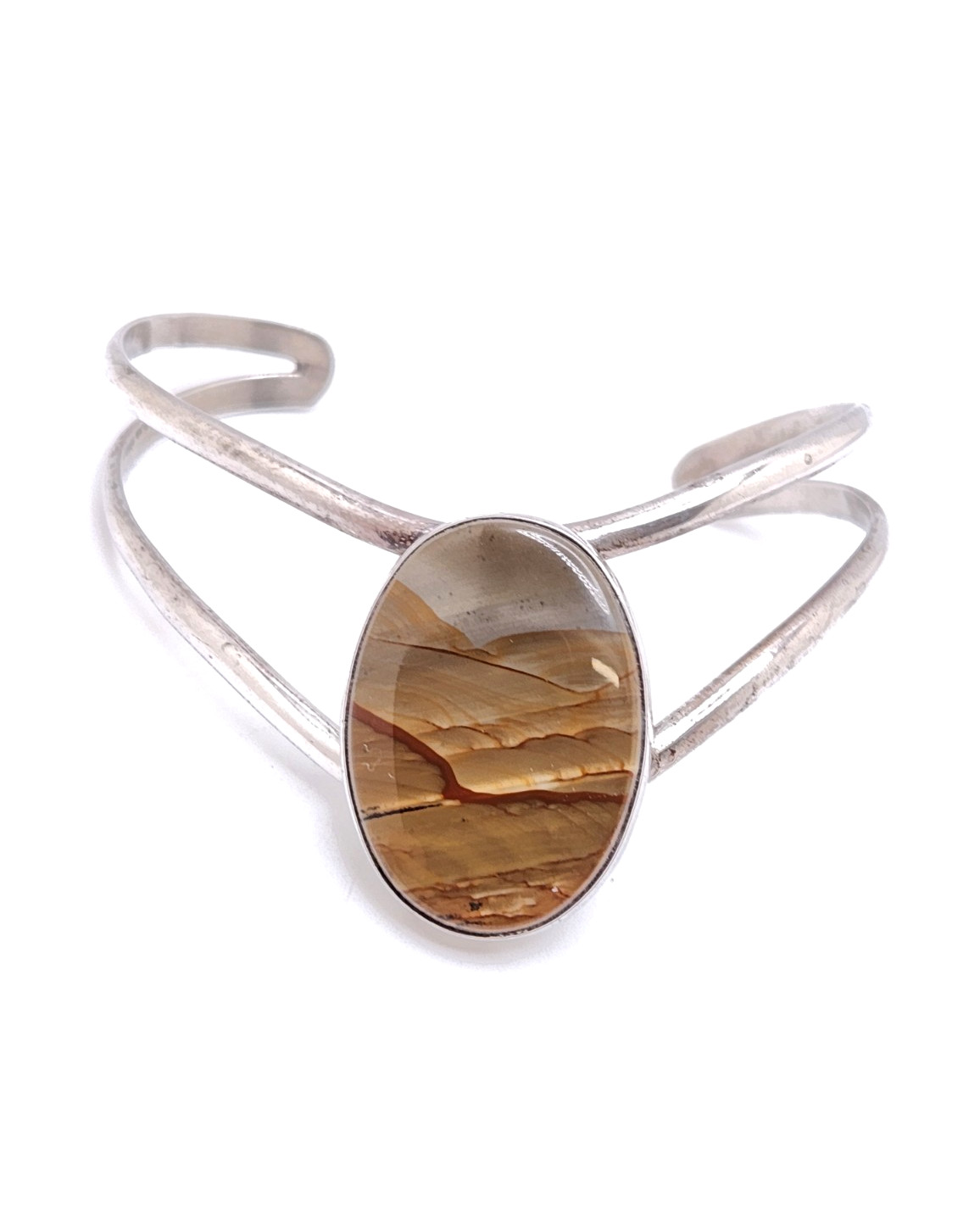 Sterling Silver Angled Split Cuff Bracelet with O… - image 1