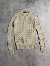 Polo Ralph Lauren Cable Knit Sweater Cream Ivory Cotton Size S Pony Logo