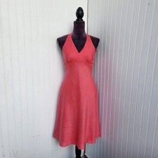 Ann Taylor 100% Linen Pink Tie Halter Dress Summer Casual Party Sundress Coral 2