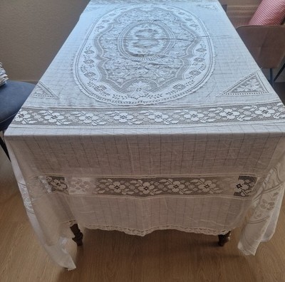Antik  Bettüberwurf Tischdecke 2,50x1,90 Weiß  sehr Alt