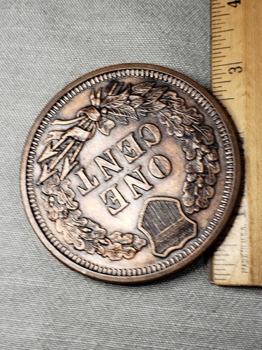 Oversized 3" 1877 Novelty Indian Head Penny Large Cent Coin One Cent Token C58 - Picture 3 of 3