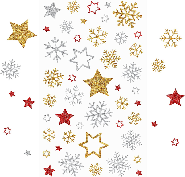 230X Sticker Stern Aufkleber Glitzer Schneeflocken Etiketten Gold Selbstklebend-image