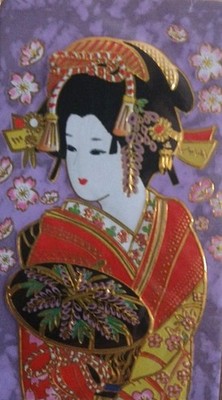 Japanese Vintage Gesha Girl Chokin Art Magnet 24k NEW 