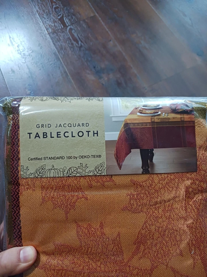 Grid Jacquard Tablecloth 60x144 Oblong Oval Seats 12 14 OEKO-TEX Holiday - Image 3 of 4