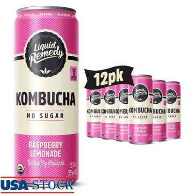 Sugar Free Raspberry Lemonade Kombucha Probiotic Drink 12 Pack Cans 12 Fl Oz New
