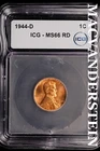 1944-D Lincoln Wheat Cent- ICG-MS66 RD Gem Brilliant Uncirculated #SLM223