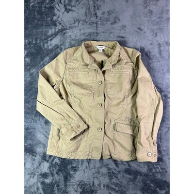 L.L. Bean Field Jacket Women's Large Tan Canvas Utility Button Hunting Coat
