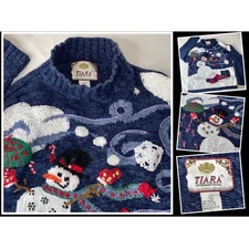 Snowman Ugly Christmas Sweater Cute Tiara International Womens Medium L Rollneck