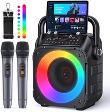 Karaoke Machine, Portable Bluetooth Speaker with 2 Wireless Microphones Black