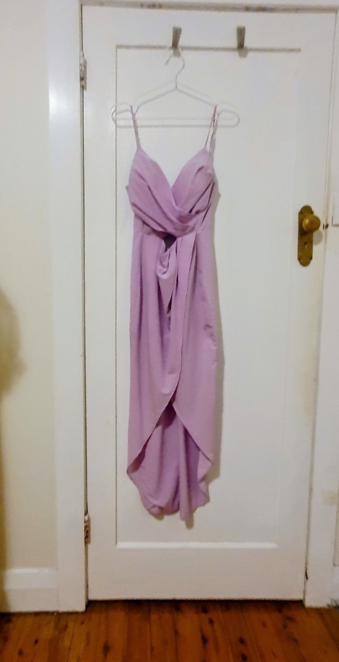 Runaway Purple Satin Slip Maxi Dress V-Neck Strappy Zip XS/S