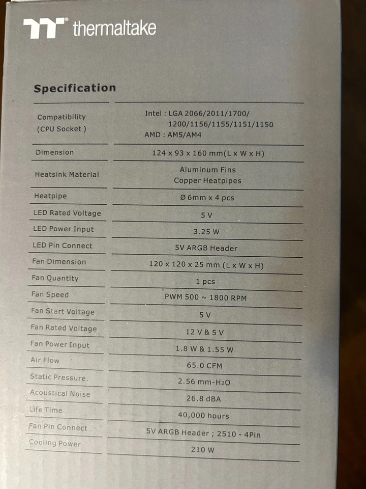 Enfriador CPU Thermaltake ASTRIA 200 ARGB - Compatible con Intel y AMD Foto 4 de 4