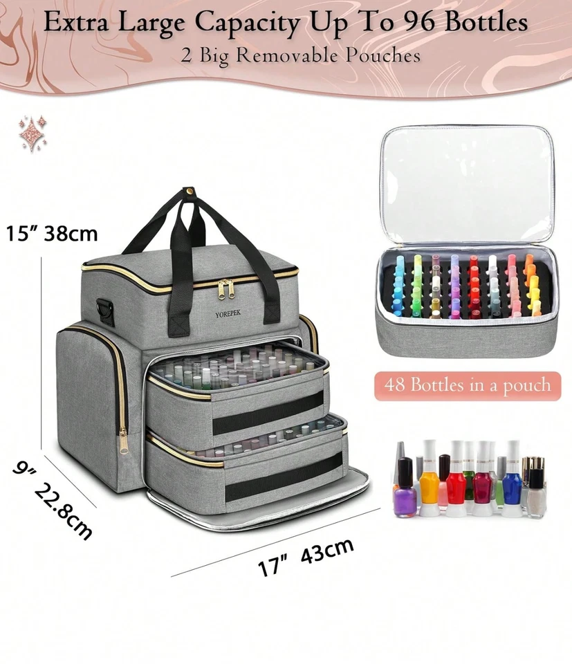 Estuche organizador de esmalte de uñas extra grande para 100 botellas, kit de gel bolsa para herramientas Foto 2 de 4