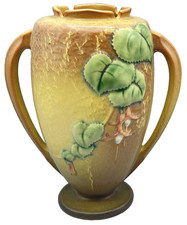 Roseville Pottery 8 3/8 BROWN FUCHSIA Handled...