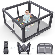 Portable Foldable Baby Playpen - 50"X50" Indoor/Outdoor Safety Yard, Dark Gray
