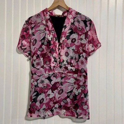 Notations Woman 2X Y2K Fairycore Whimsigoth Floral Sheer Babydoll Top Tie Back