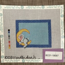 Handpainted Needlepoint Canvas  Sleepy Bunny Nametag   Must Read Description 