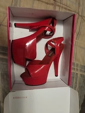 🔥 Cherry Red Patent Leather Platform Heels - Size 8 - 6" Sexy Vintage with Box