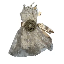 BMB Couture Golden Floral Applique Fabric Belt Dress Toddler 2T NEW Formal