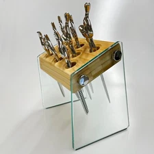 Bamboo Glass Block 8 Hole Hair Scissors Holder Salon Deco Scissors not included