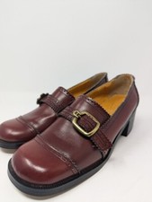Vintage Etienne Aigner Red Leather Block Heel Buckle Shoe 5.5 M