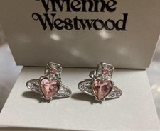 Vivienne Westwood Ariella Heart Crystal Orb Stud Earrings Pink Silver Unused