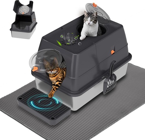 Citylife Stainless Steel Litter Box + Lid Removable Enclosed Large litter tray