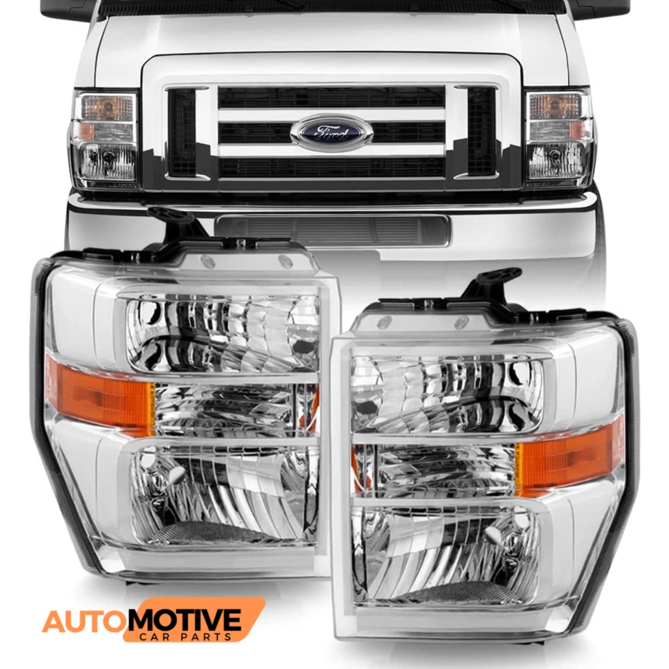 Lámpara de faro cromada izquierda+derecha para Ford E-350 Super Duty 2008-2019 08-14 E-150 Foto 2 de 4