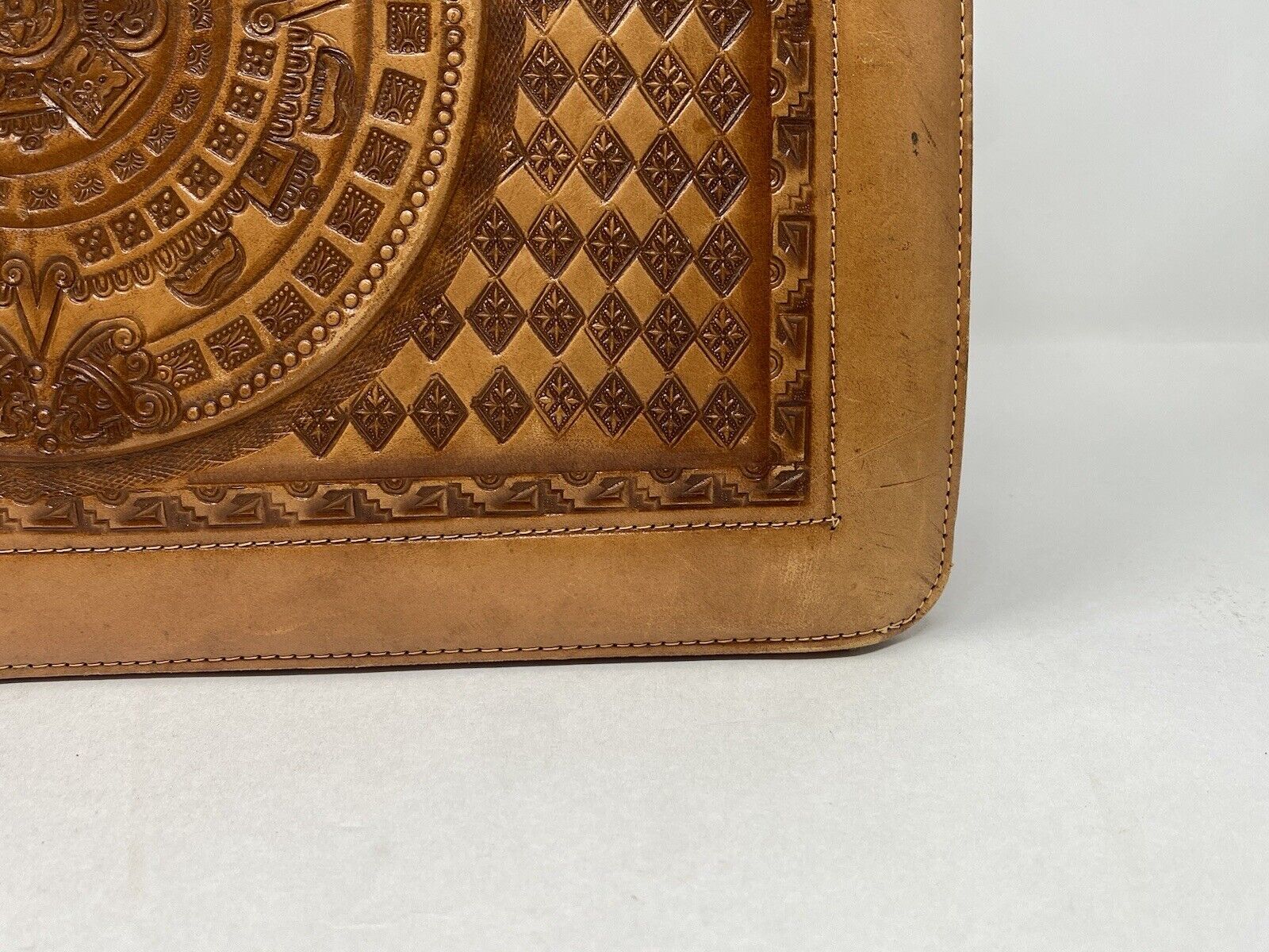 Vintage Mexican Hand Tooled Leather Donkey Aztec … - image 18