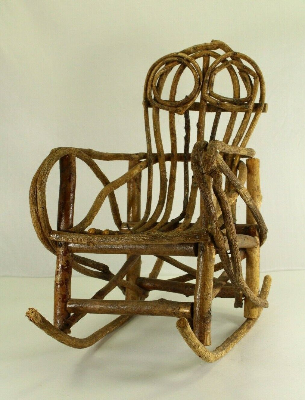 = Antique ea.1900's Adirondack Diminutive Rocking Doll Chair Trader's Sample  