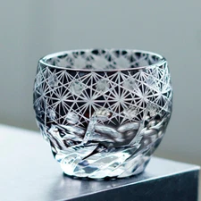 Japan Style Edo Kiriko Shot Glass Hand Cut To Black Sake Cup Drinkware Liquor