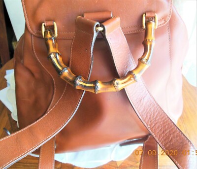 Gucci Bamboo Tasel Cognac Leather Backpack Medium size in a  display picture 2