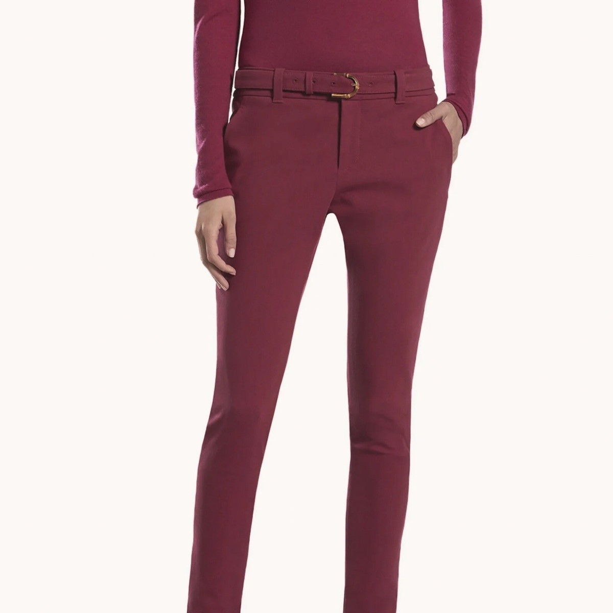 Gucci Women's Burgundy Red Stretch Cotton Slim Cropped Trouser