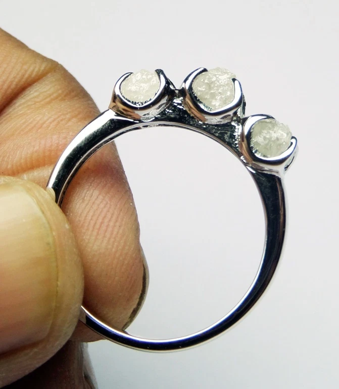Anillo de bodas de plata 925 con diamantes en bruto sin cortar gris blanco natural de 1,79+ cT N R Foto 3 de 4