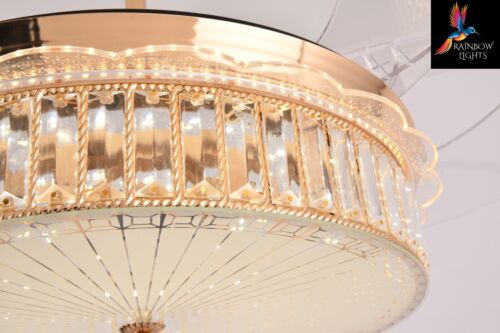 Modern 42" Crystal Chandelier Ceiling Fan with light, invisible blades & Remote - Picture 3 of 13