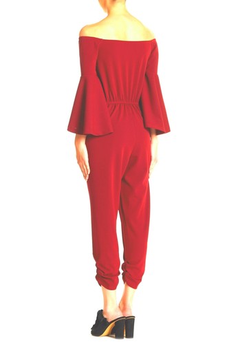 Love...Ady Off-the-Shoulder Solid Jumpsuit Women's Sz. Medium (Red) 152026 - Picture 3 of 3