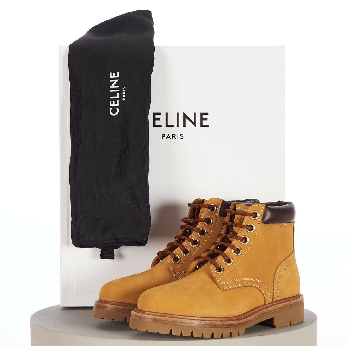 CELINE 920$ KURT Light Tan Lace-Up Ankle Boot - Nubuck
