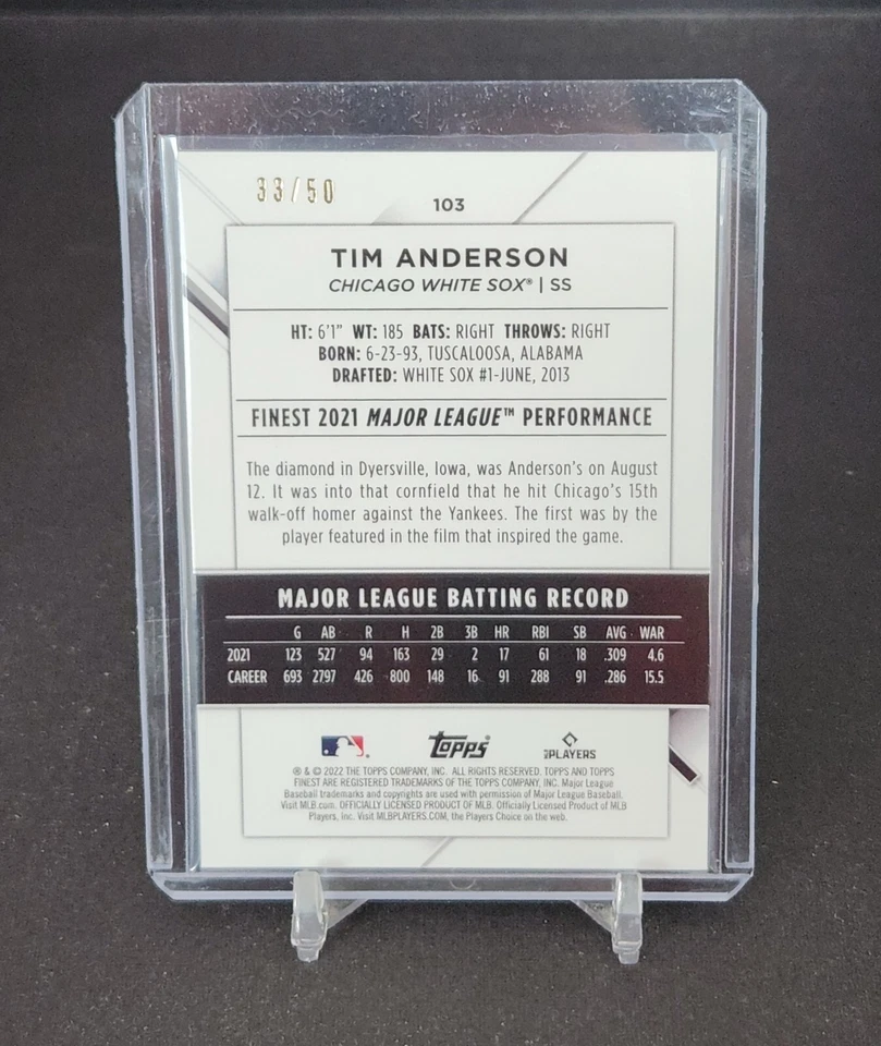 2022 Topps Finest Tim Anderson #103 Gold Refractor /50 White Sox - Image 2 of 3
