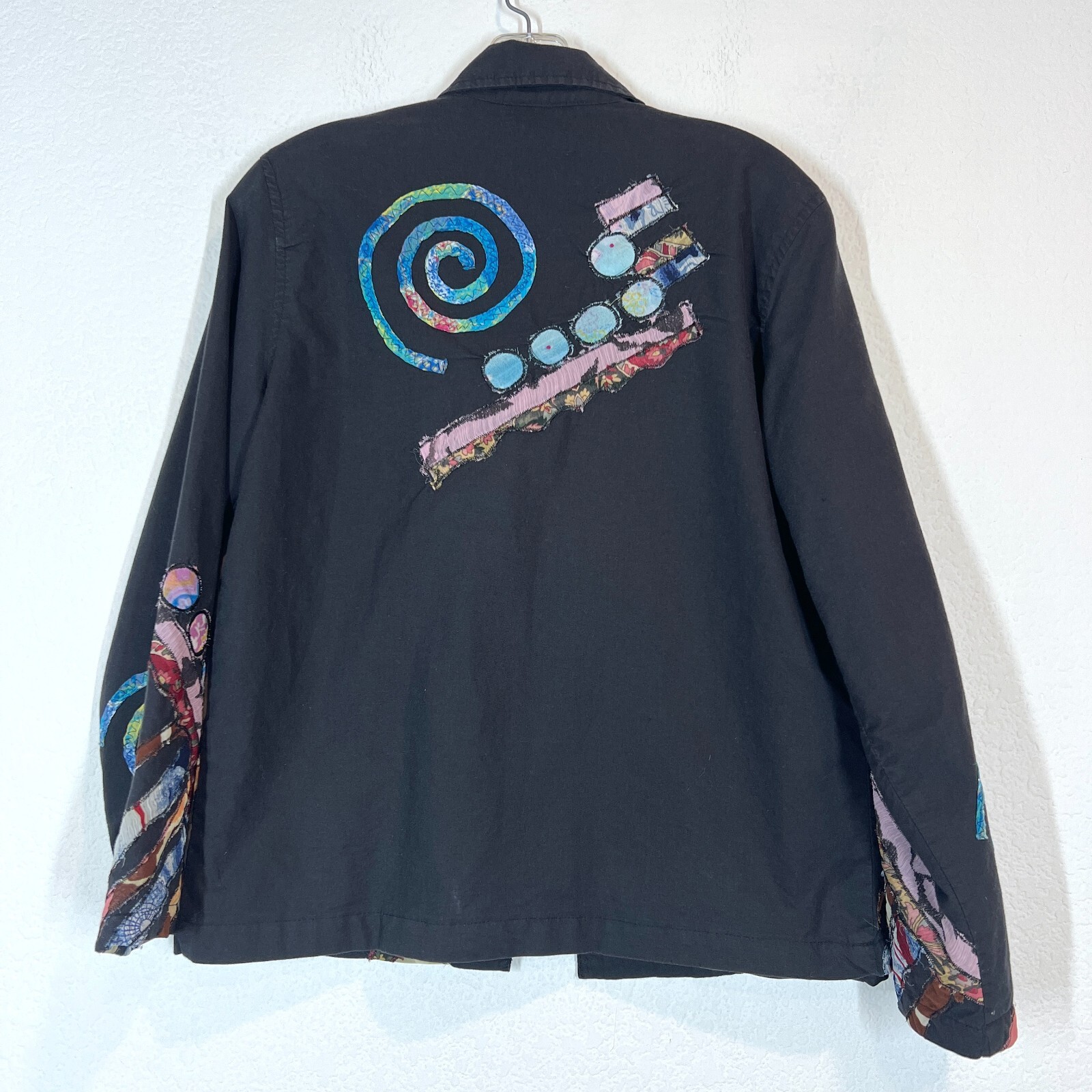 Patchwork Jacket Small Retro Embroidered Black Co… - image 2