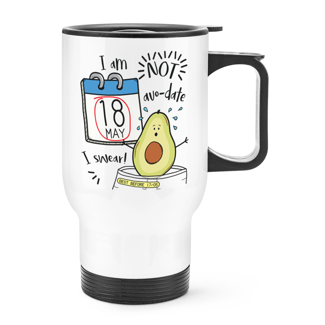 I Am Not Avo-date I Swear Travel Mug Cup With Handle - Funny Avocado Vegan