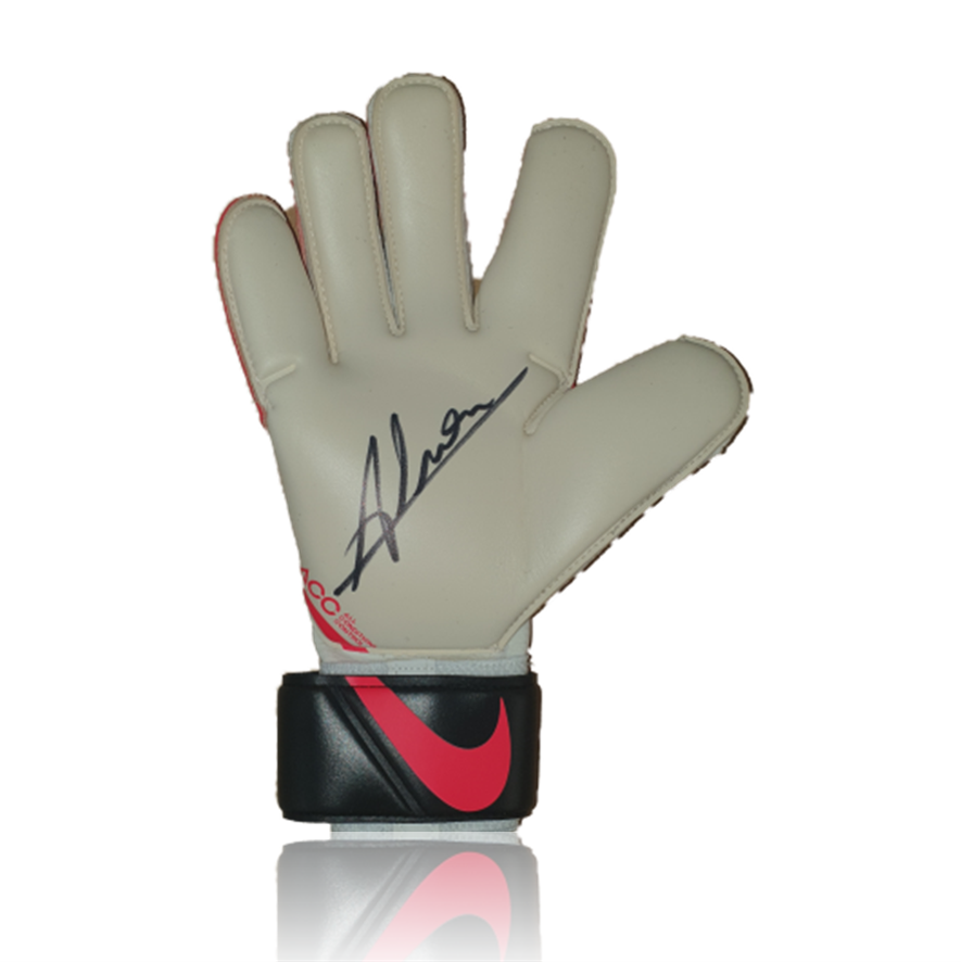 Alisson Becker Hand Signed White/Pink Nike Goalkeepers Glove In Classic
