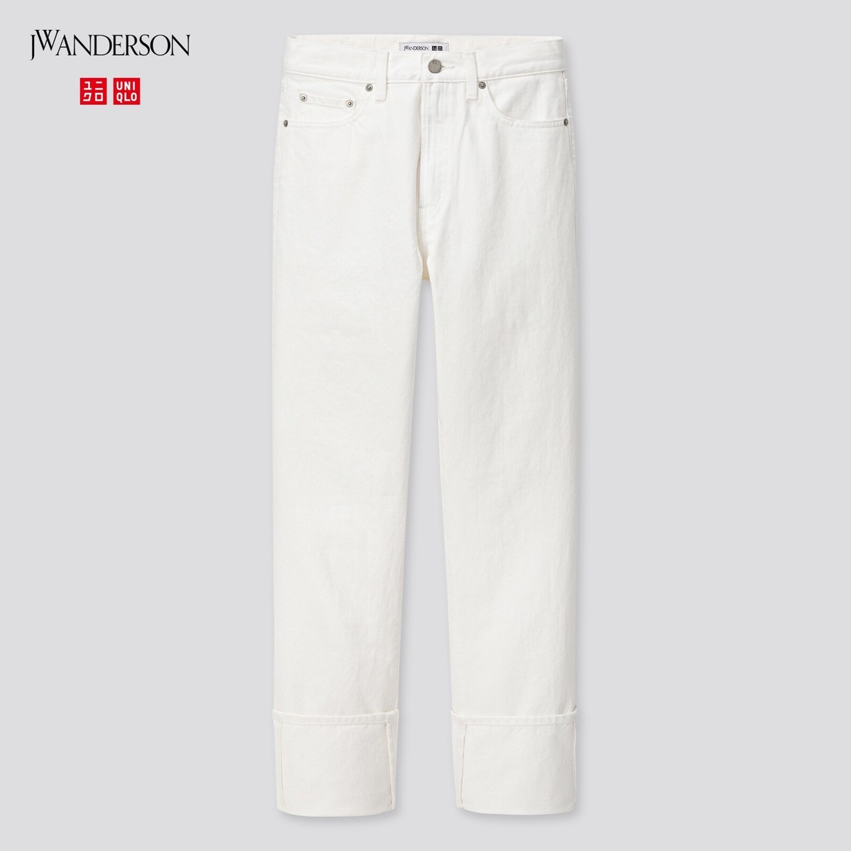 Uniqlo*JW Anderson HIGH-RISE SLIM-FIT STRAIGHT White Logo Jeans Size  28inch/71cm