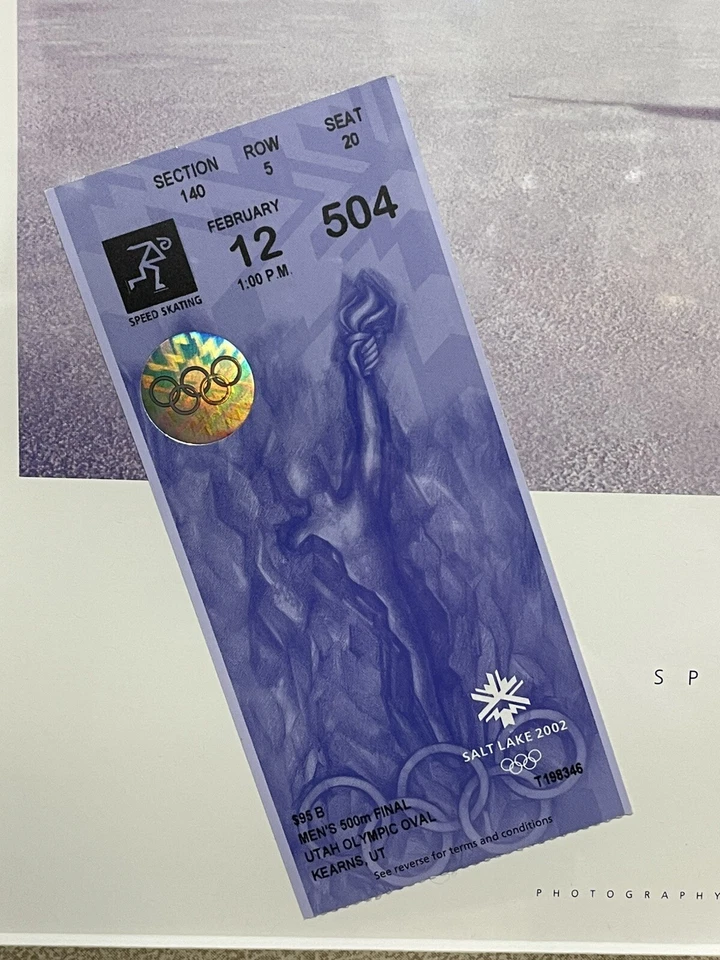 2002 Salt Lake Olympics Speed Skating Framed Ticket & Pins - Image 4 of 4