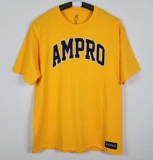 WWE Wrestling Authentic AMPRO Logo T-Shirt Yellow Mens Size XL 